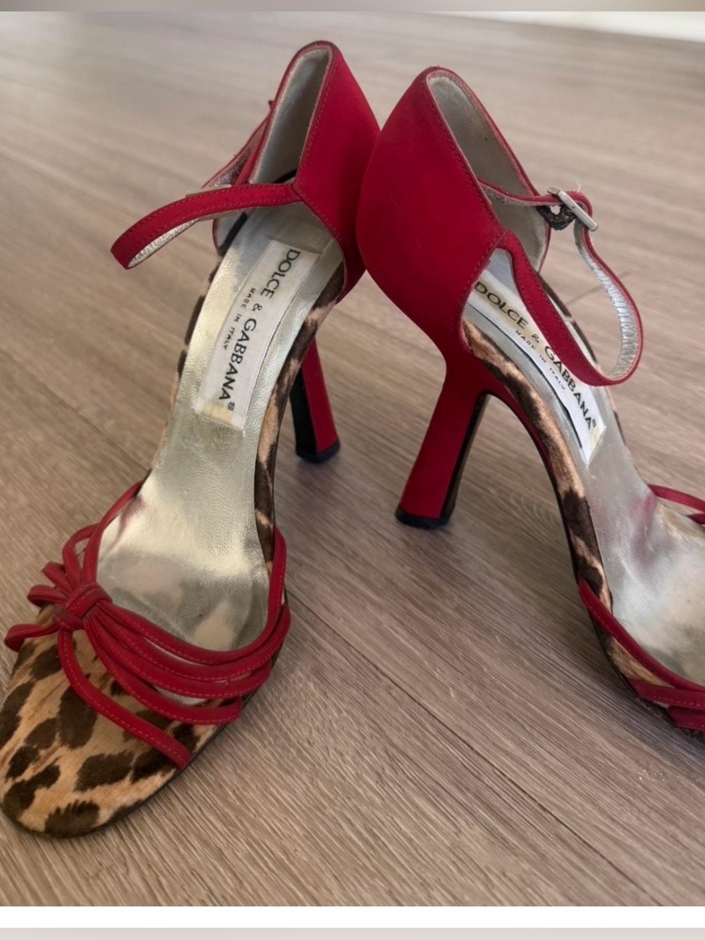 Vintage 1998 Dolce & Gabbana Silk Leopard Print Heels Sz 37 Italy
